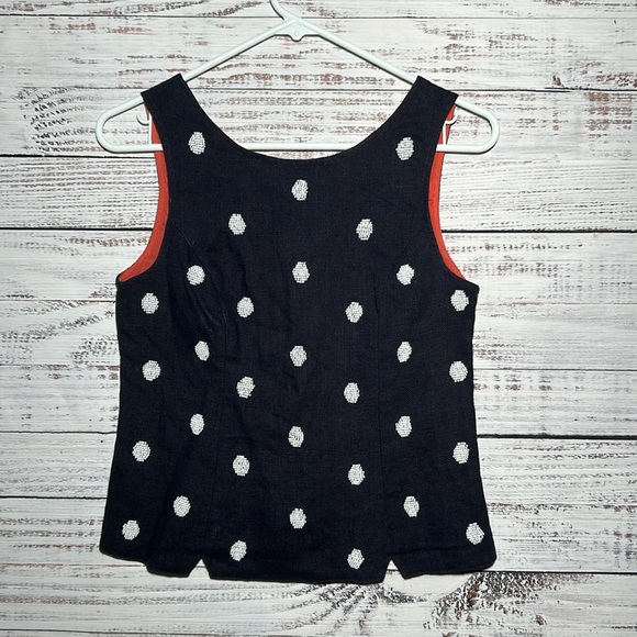 Anthropologie Odille Top Navy White Beaded Polka Dot Size 4 - Picture 2 of 16
